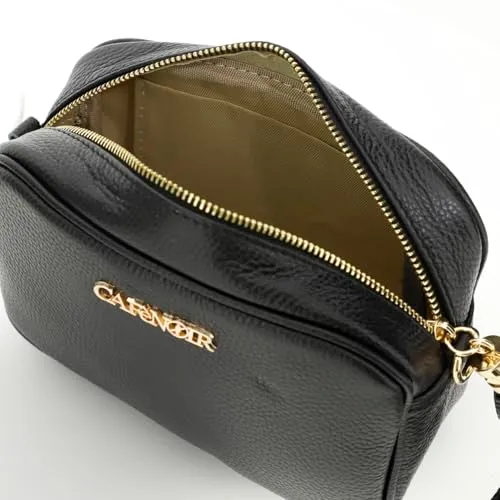 CafèNoir Camera Bag borsa pelle martellata nappina nero
