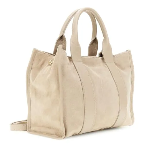 CafèNoir Borsa Camoscio Tortora Manici Pelle
