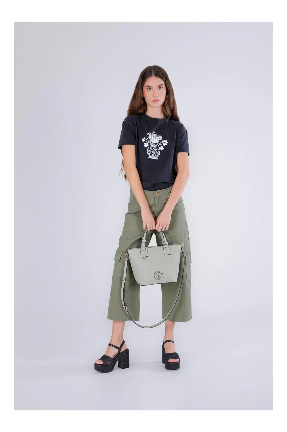 CafèNoir Borsa a Mano Effetto Pelle Granulata Patta Logo