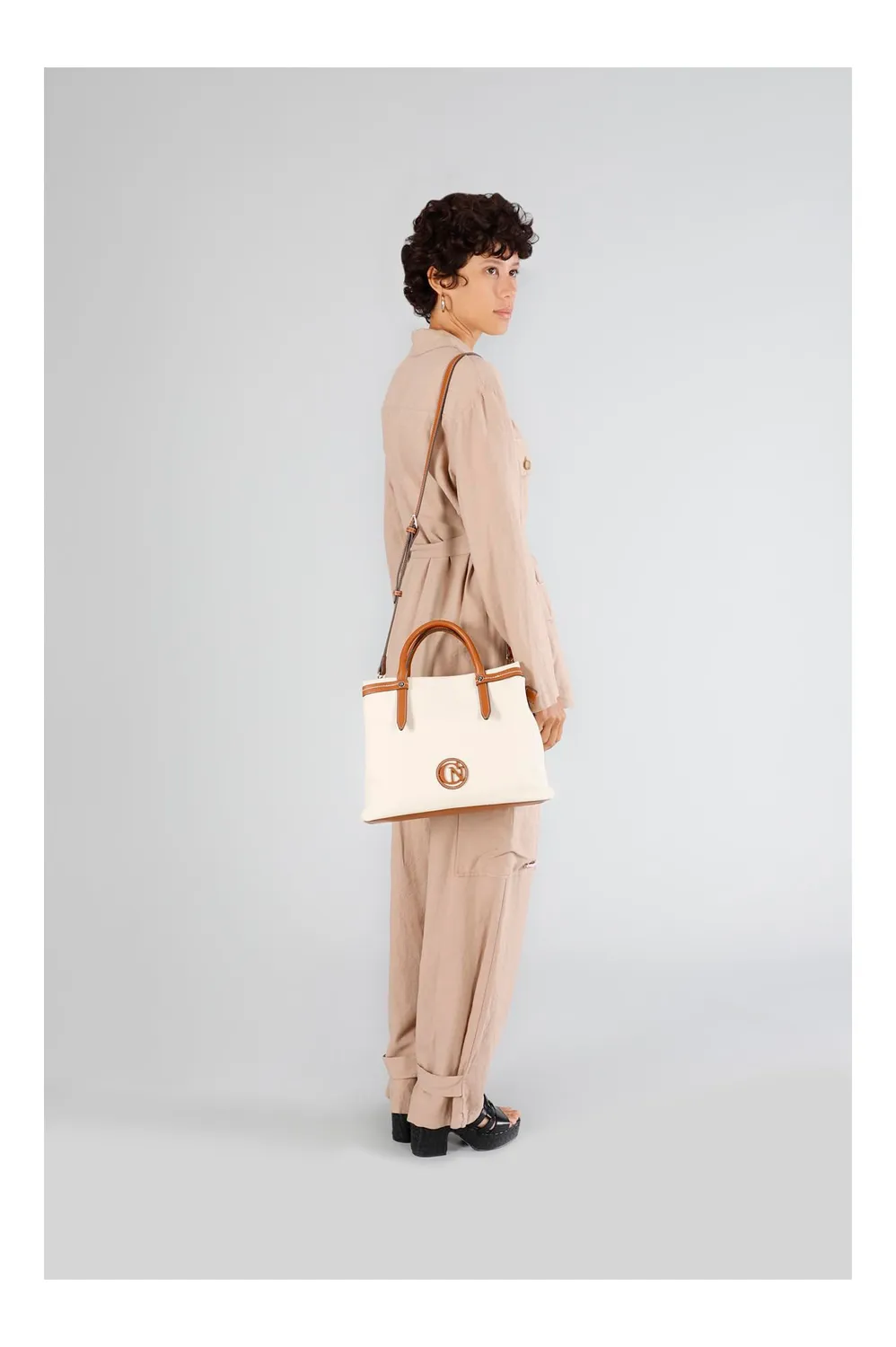 CafèNoir Borsa Canvas Naturale Unica Tracolla Manici