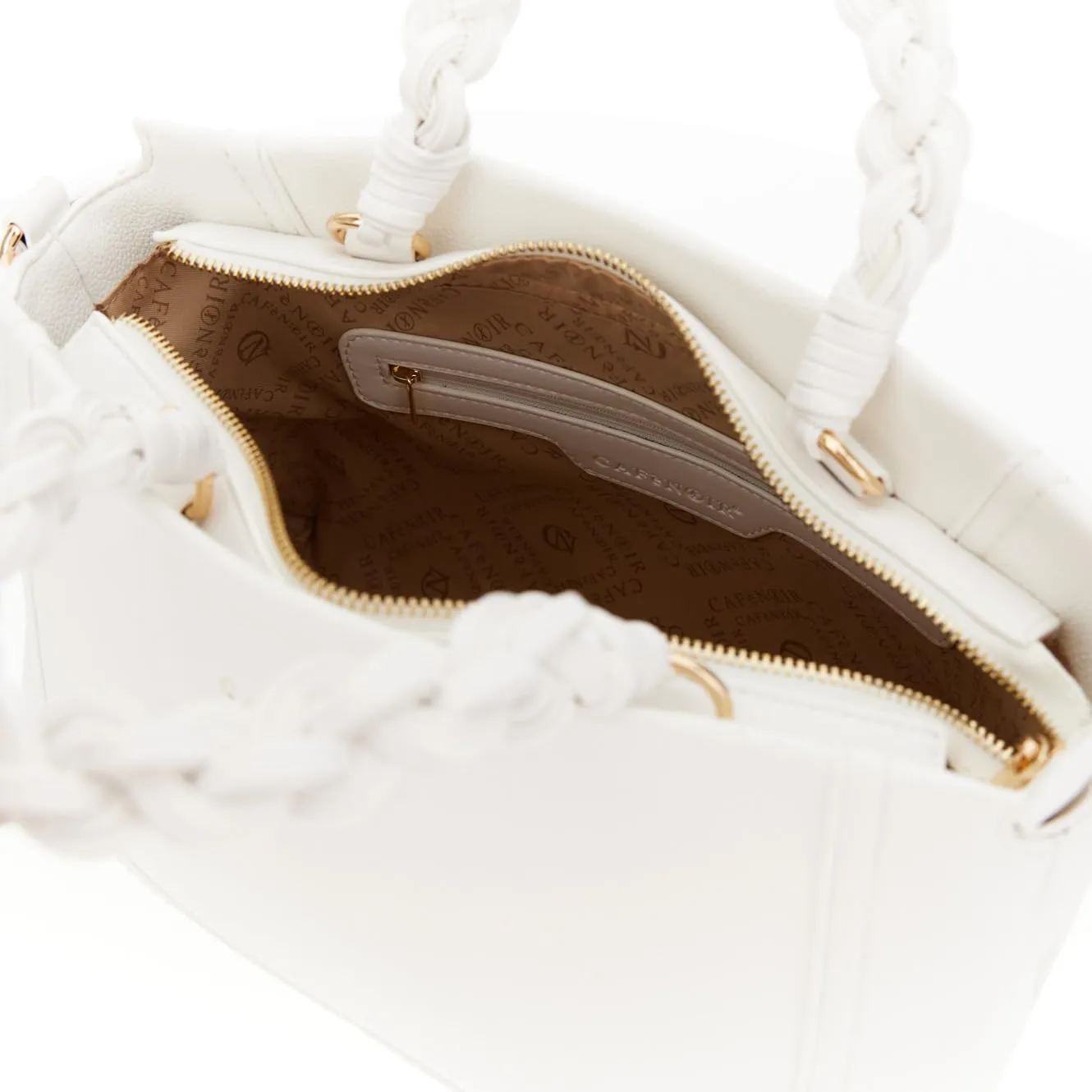 CafèNoir Tote Effetto Pelle Bianca Manico Intrecciato