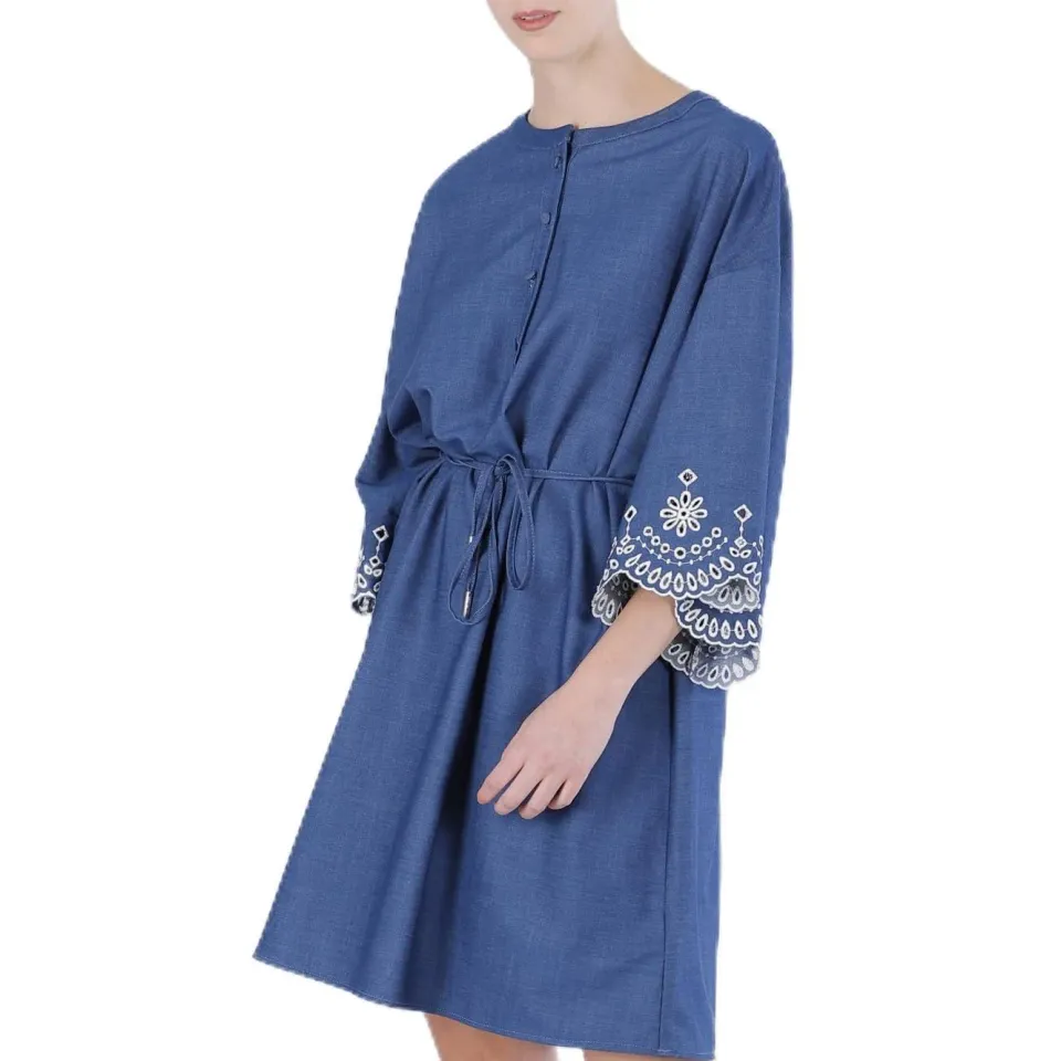CafèNoir Abito Corto Tencel Denim Ricamo Blu Medio S