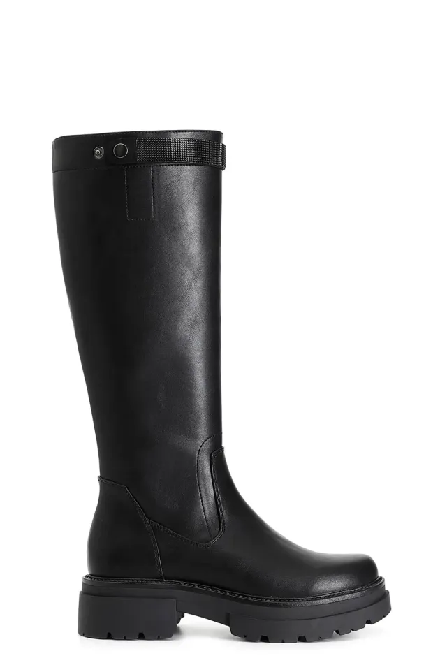 CafèNoir Stivale Donna Nero Similpelle Strass Pelle