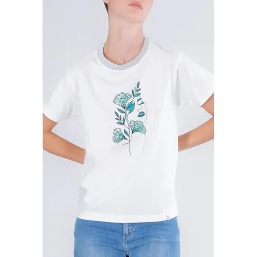 CafèNoir T-Shirt Stampa Fiori Donna off White M lurex