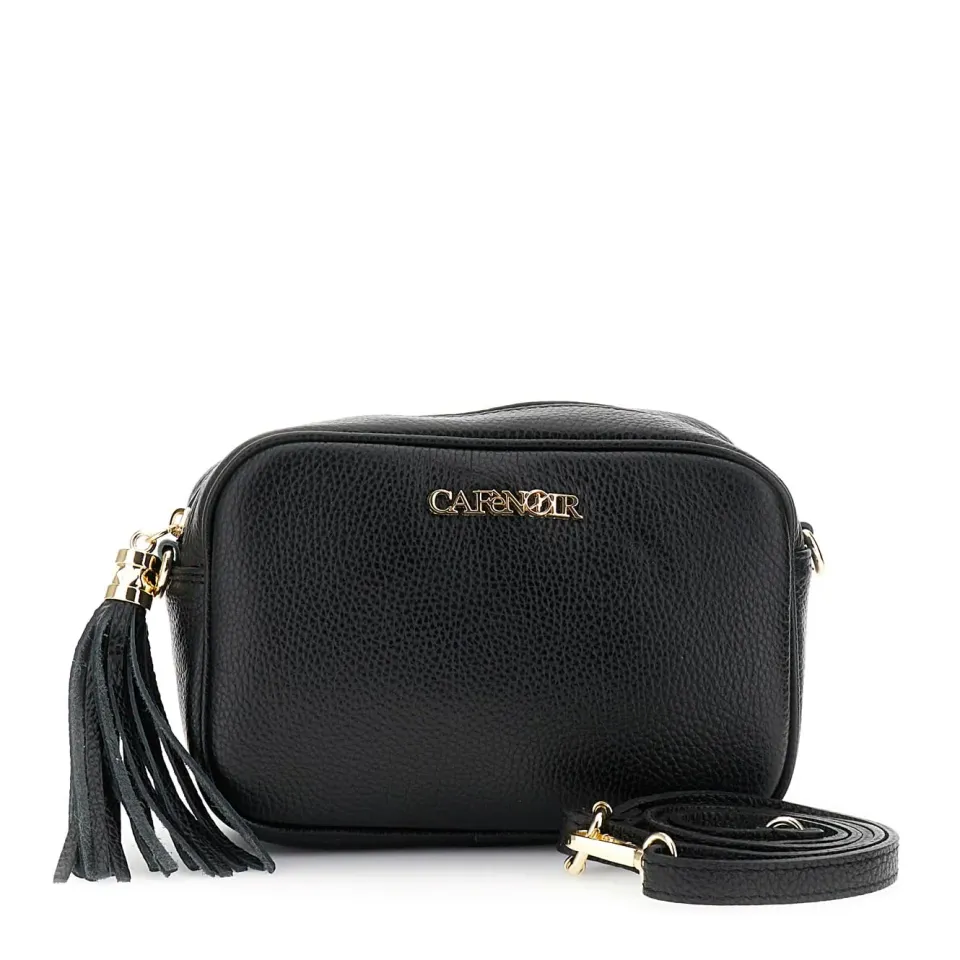 CafèNoir Camera Bag borsa pelle martellata nappina nero