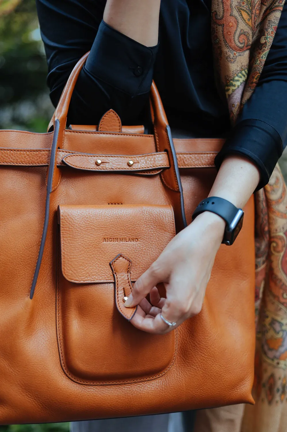 Aigin Milano Tote Bag borsa tote nera tracolla inclusa