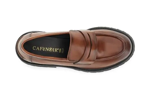 CafèNoir Mocassini Pelle Cuoio Donna suola carrarmato 45 mm