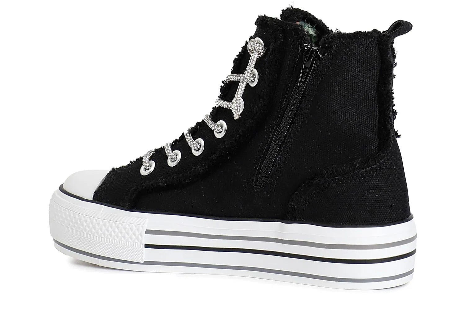 CafèNoir Sneaker Mid Canvas Lacci Strass Sneakers Bianco