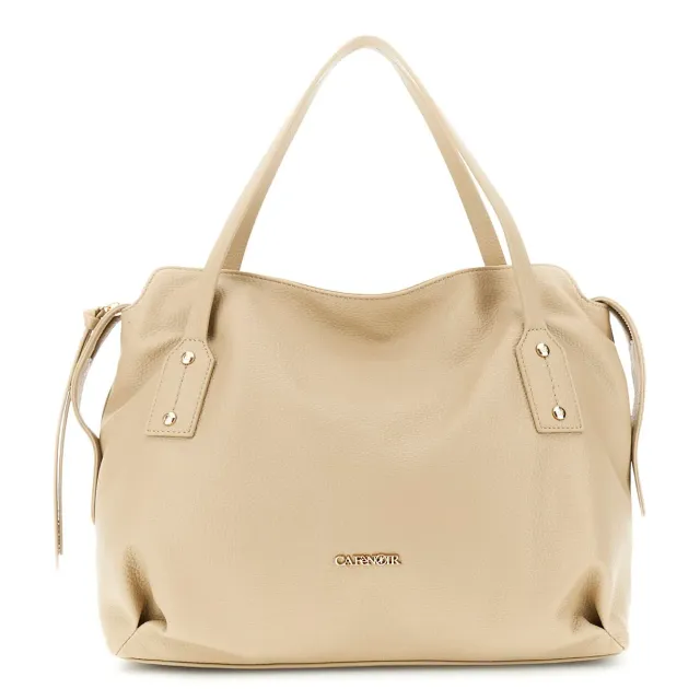 CafèNoir Shopping Bag Beige Effetto Pelle Granosa con Rivetti