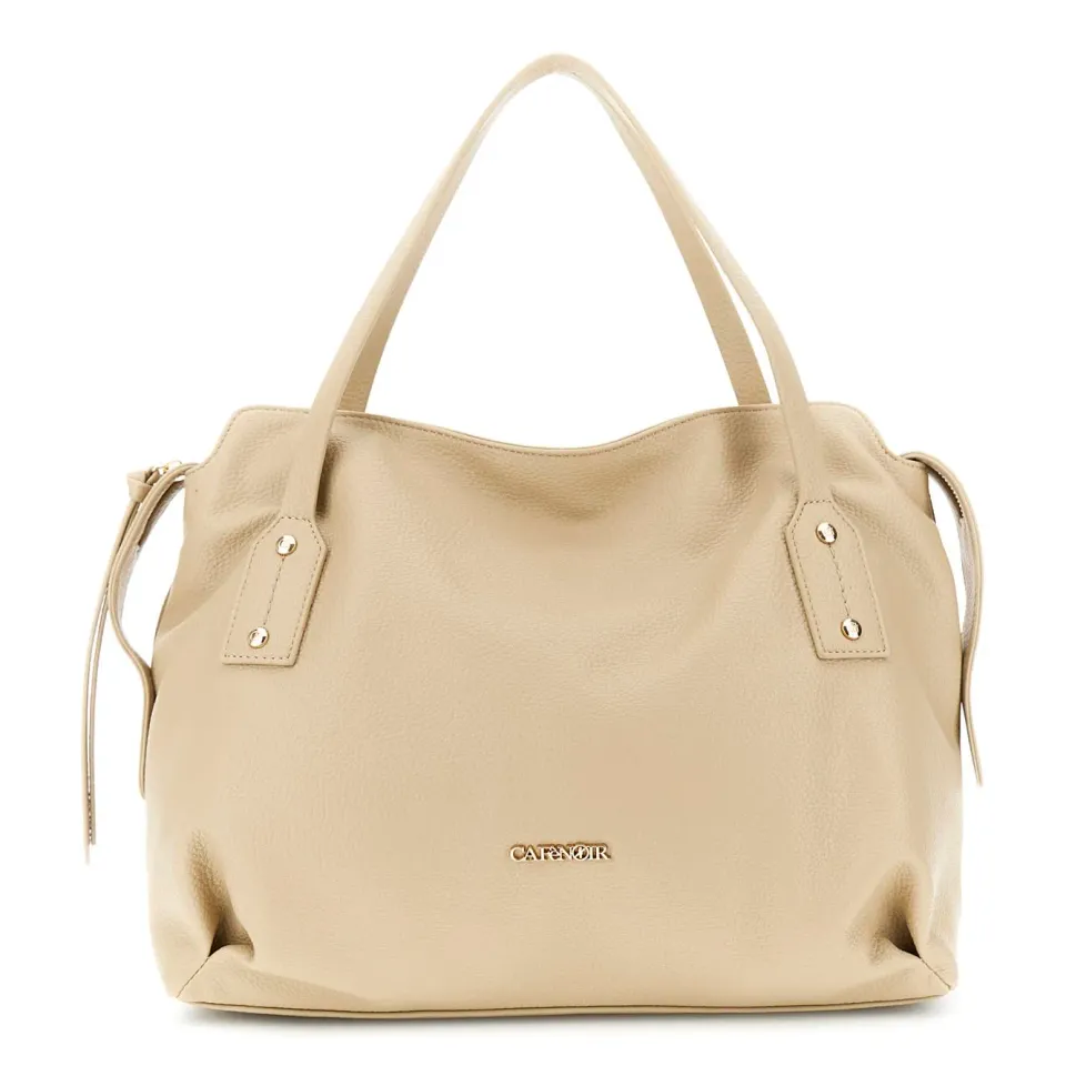 CafèNoir Shopping Bag Beige Effetto Pelle Granosa con Rivetti