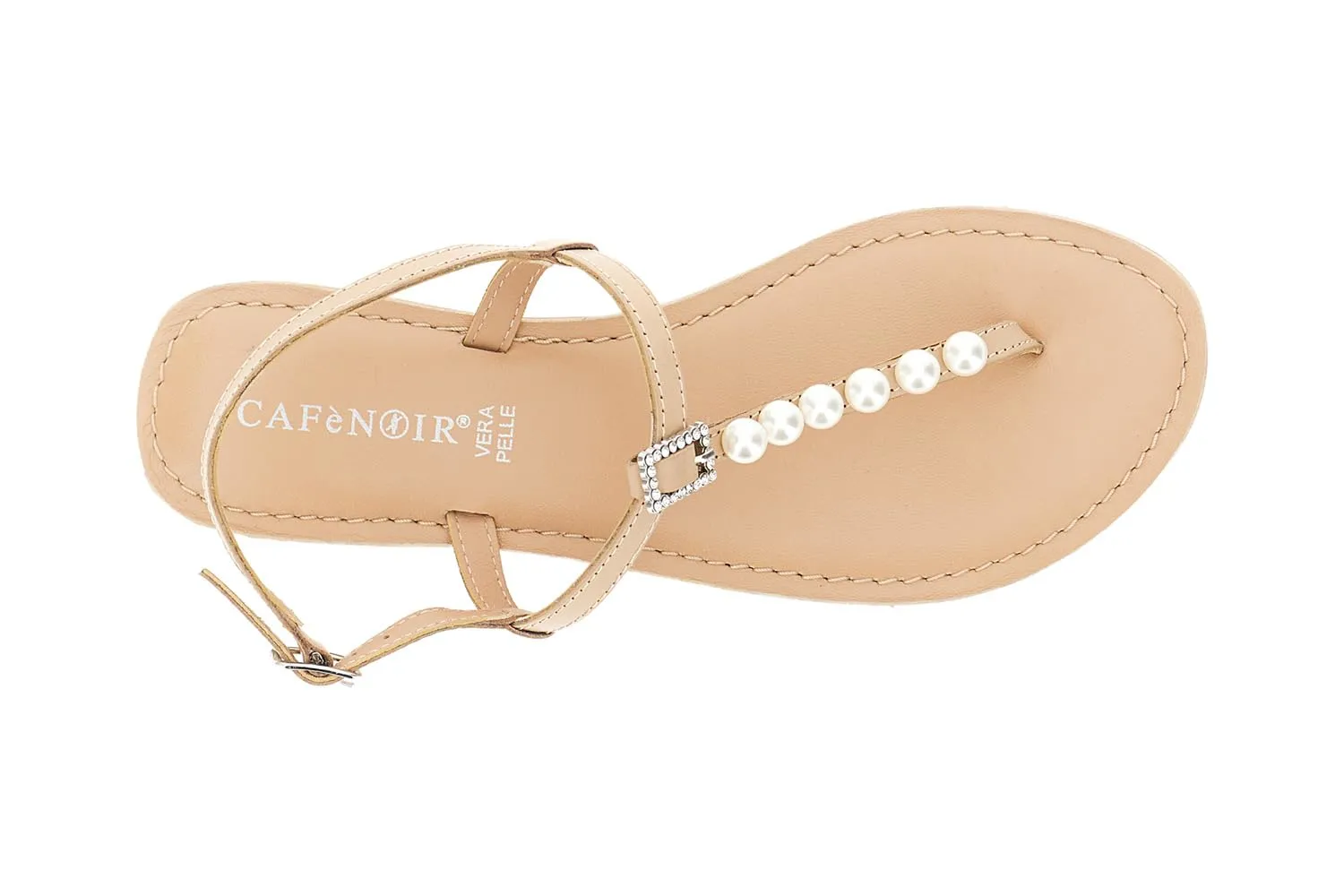 CafèNoir Sandali Infradito Flat in Pelle Fibbia Gioiello