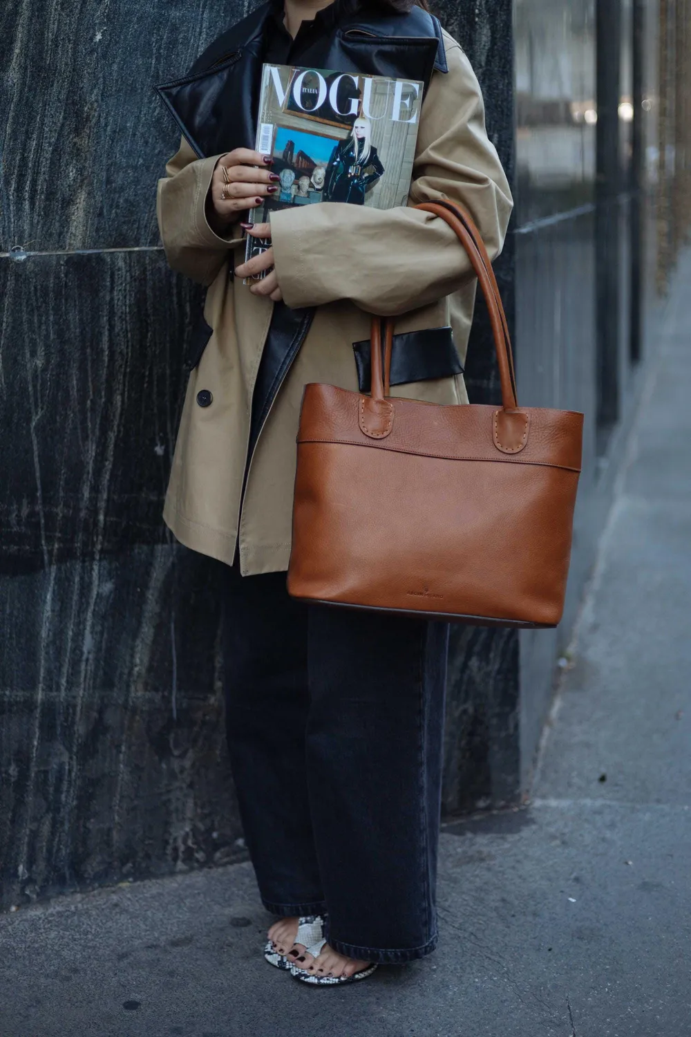 Aigin Milano tote pelle miele divisorio zip 40 cm