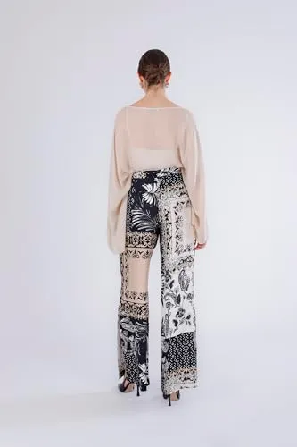 CafèNoir Palazzo Satin Stampato pantaloni 38 patchwork
