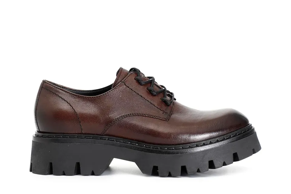 CafèNoir Derby Donna Pelle Tabacco Stringata