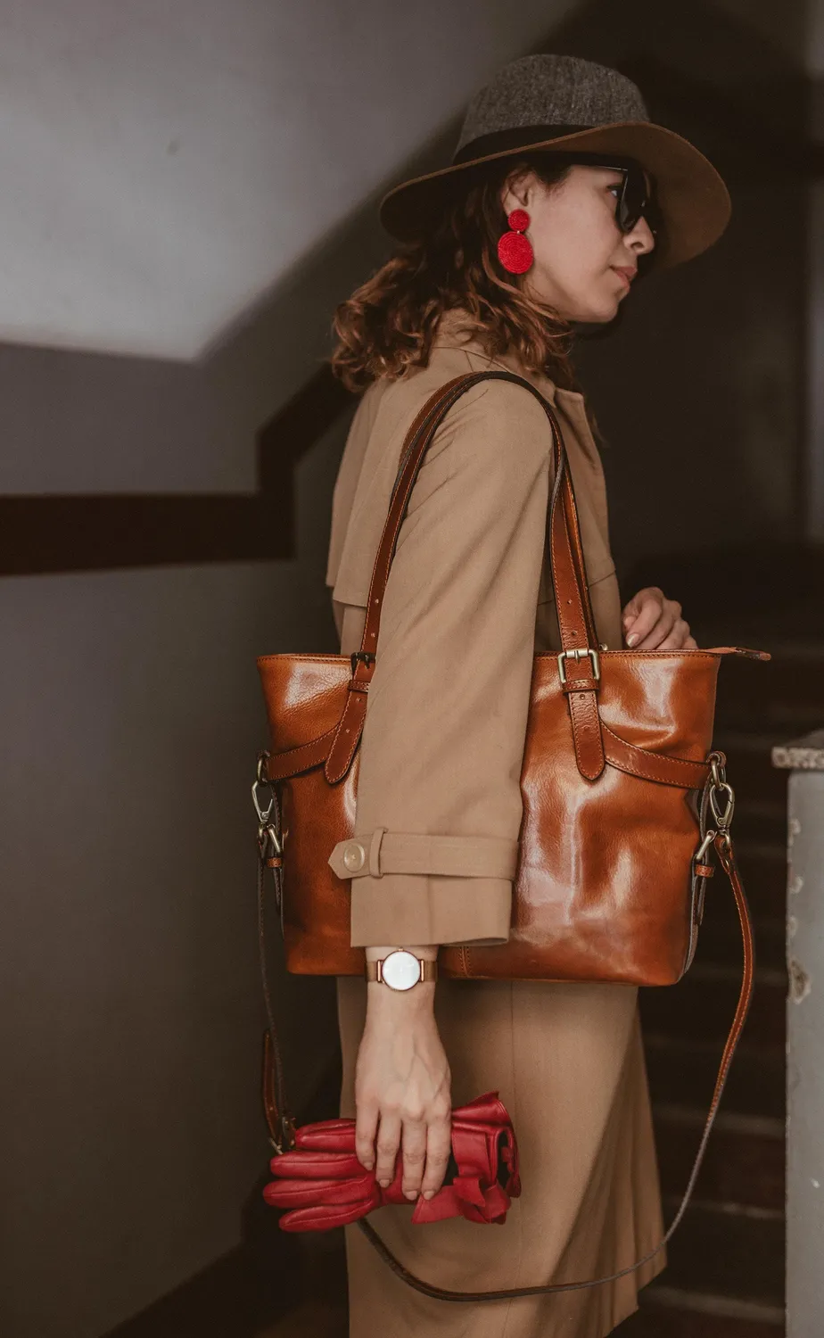 Aigin Milano Tuscany borsa pelle marrone chiaro zip
