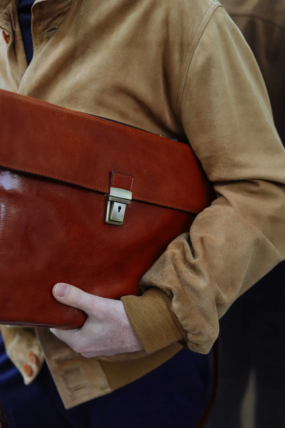 Aigin Milano Leather Briefcase Cartella Pelle Marrone PC