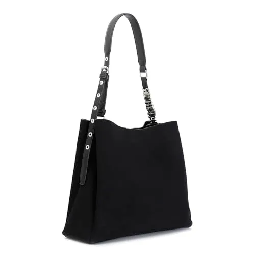 CafèNoir Effetto Suede Lettering borsa tracolla nera