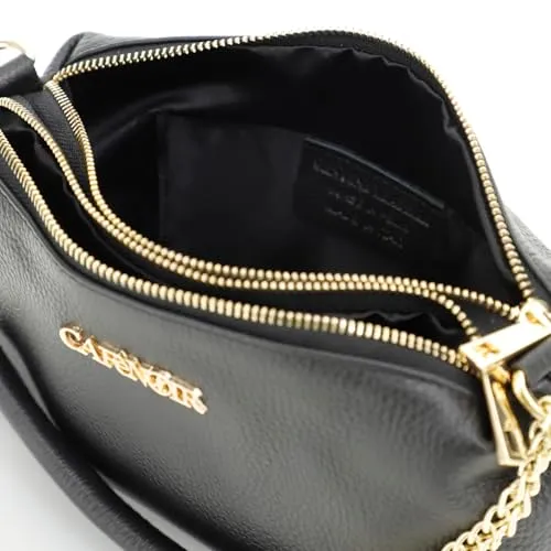 CafèNoir Camera Bag Pelle Martellata Nera con Catena