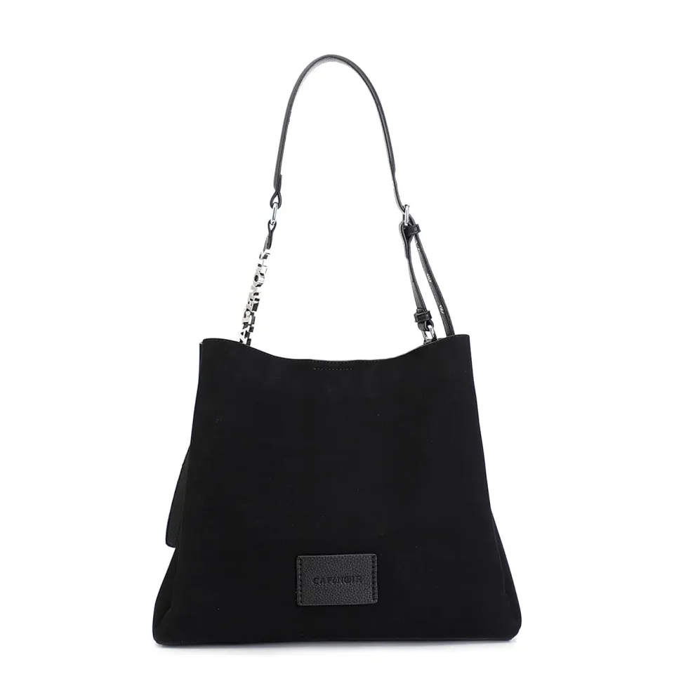 CafèNoir Effetto Suede Lettering borsa tracolla nera