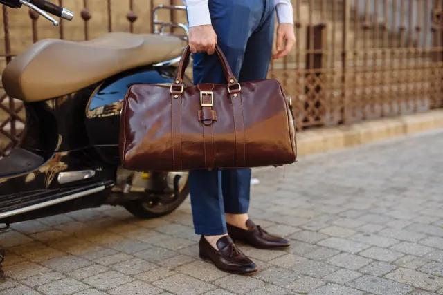 Aigin Milano borsa da viaggio pelle marrone chiaro