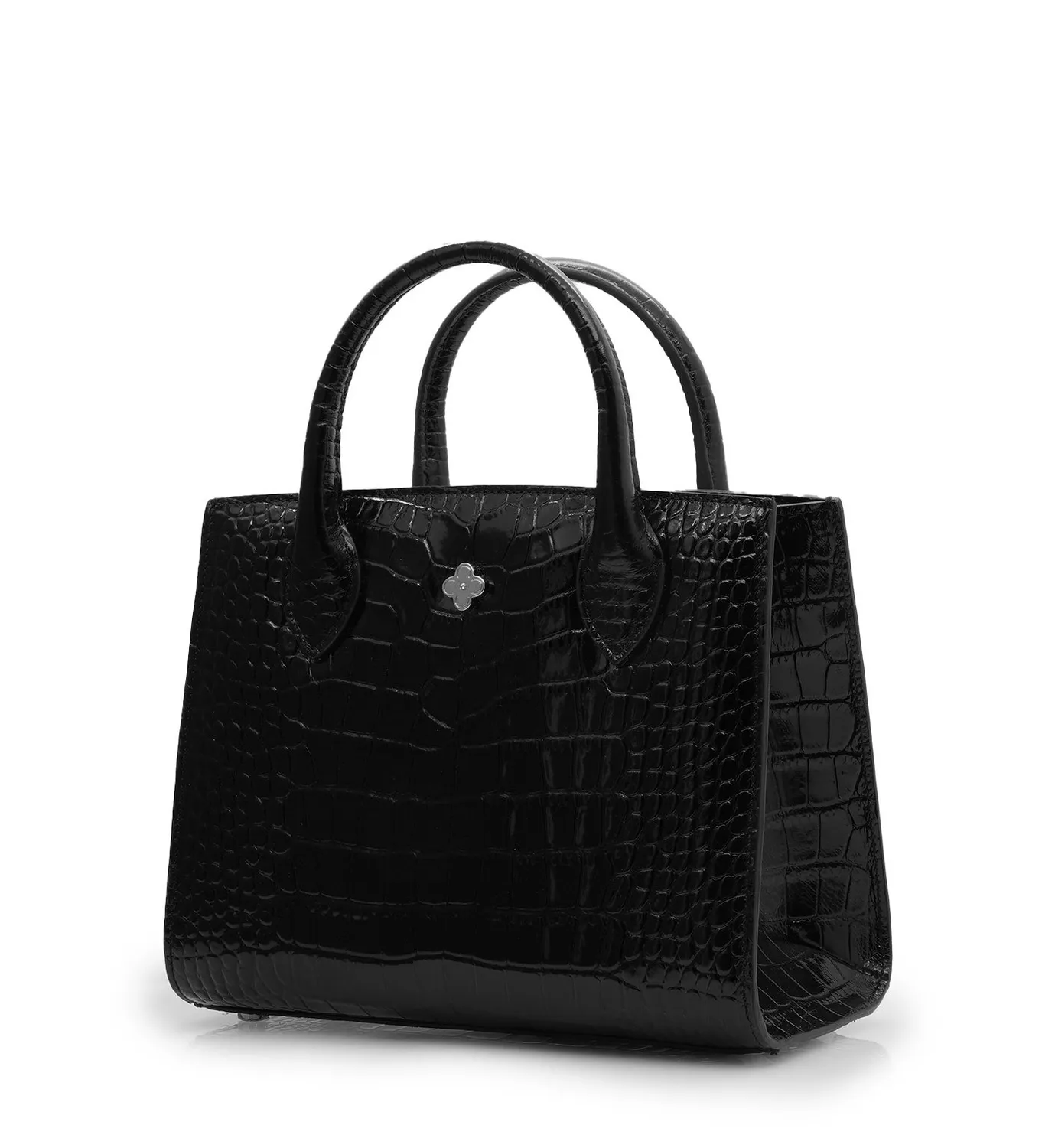 Cardinal Milano Tote Small borsa tote nera vitello stampa coccodrillo
