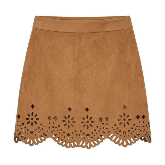 CafèNoir Gonna Ecosuede Orlo Laserato Tabacco M