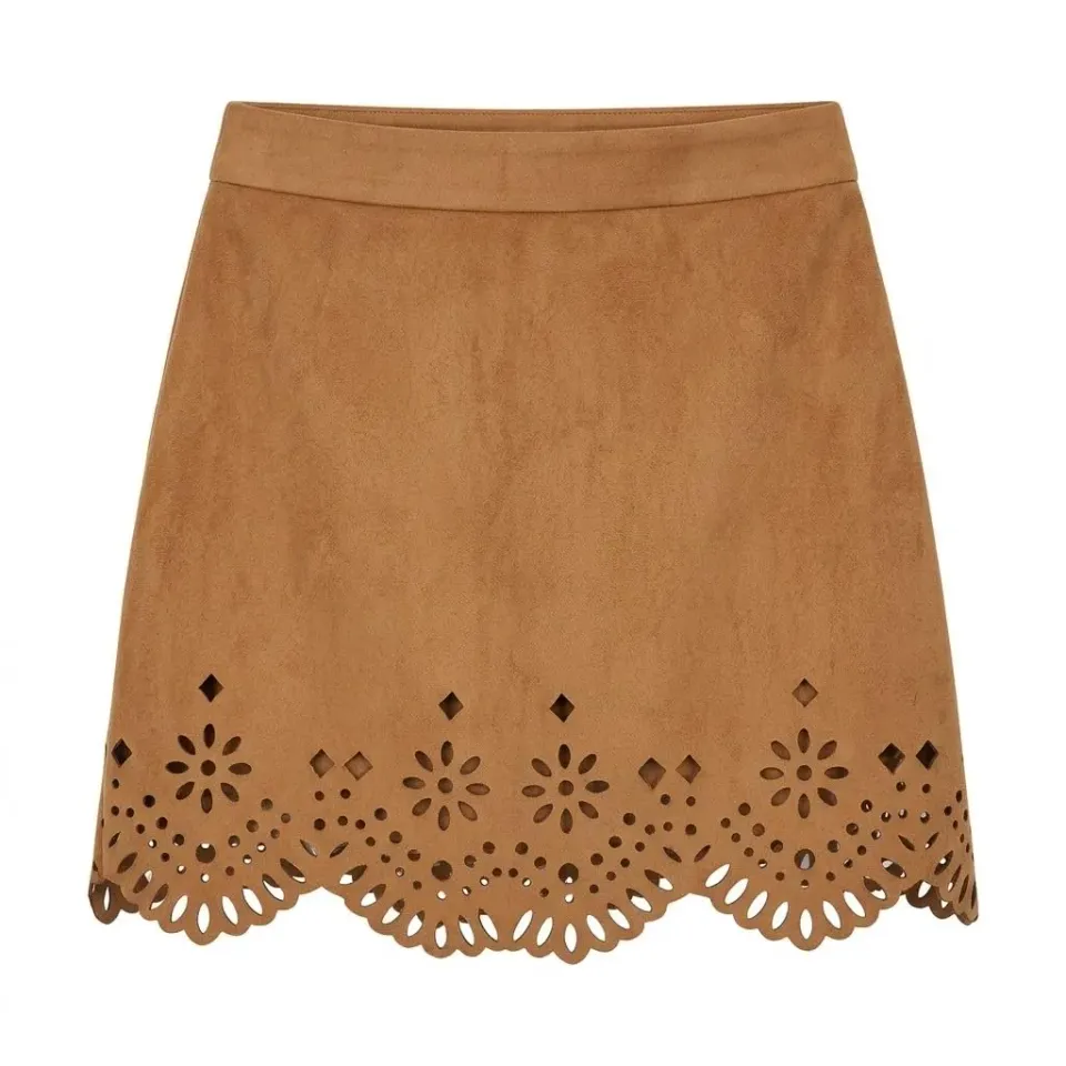 CafèNoir Gonna Ecosuede Orlo Laserato Tabacco M