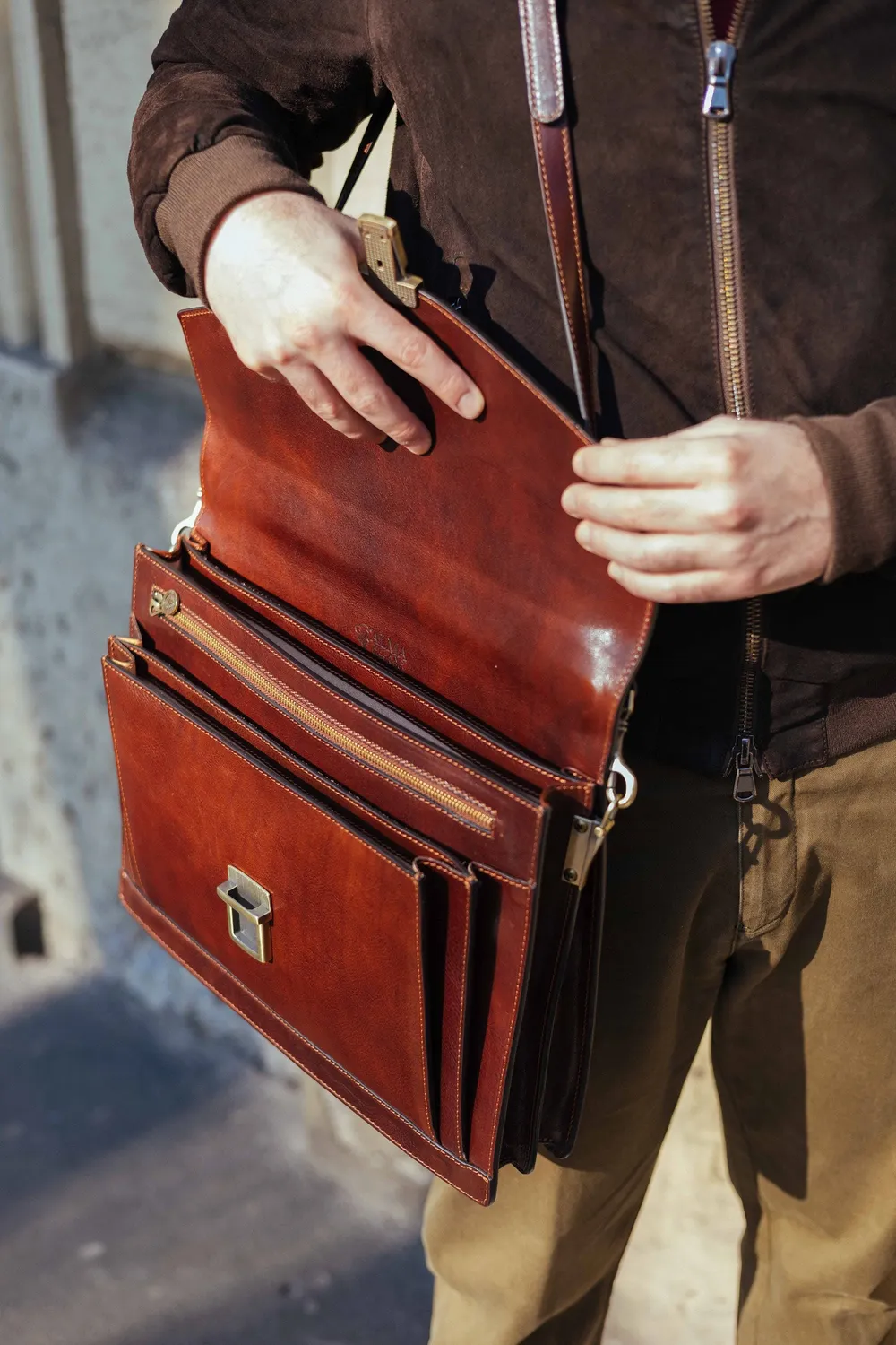 Aigin Milano cartella pelle uomo nera porta laptop