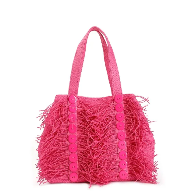 CafèNoir Shopping Bag Rafia Fuxia Frange Taglia Unica
