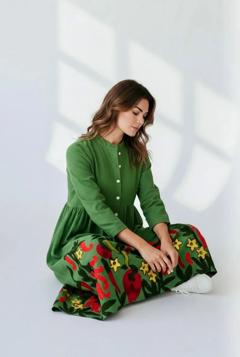 Figus Peperoncini abito cotone verde rosso M