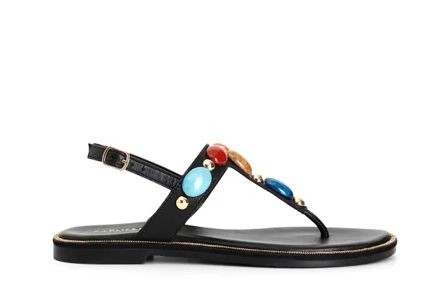 CafèNoir Sandali Infradito Pelle Pietre Nero Tacco 2,5