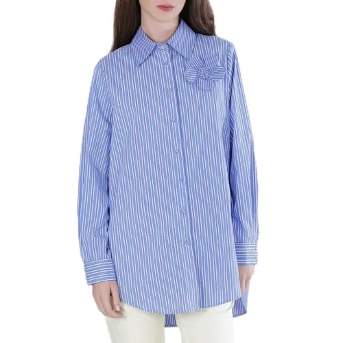 CafèNoir Camicia Rigata Fiore Applicato Celeste M