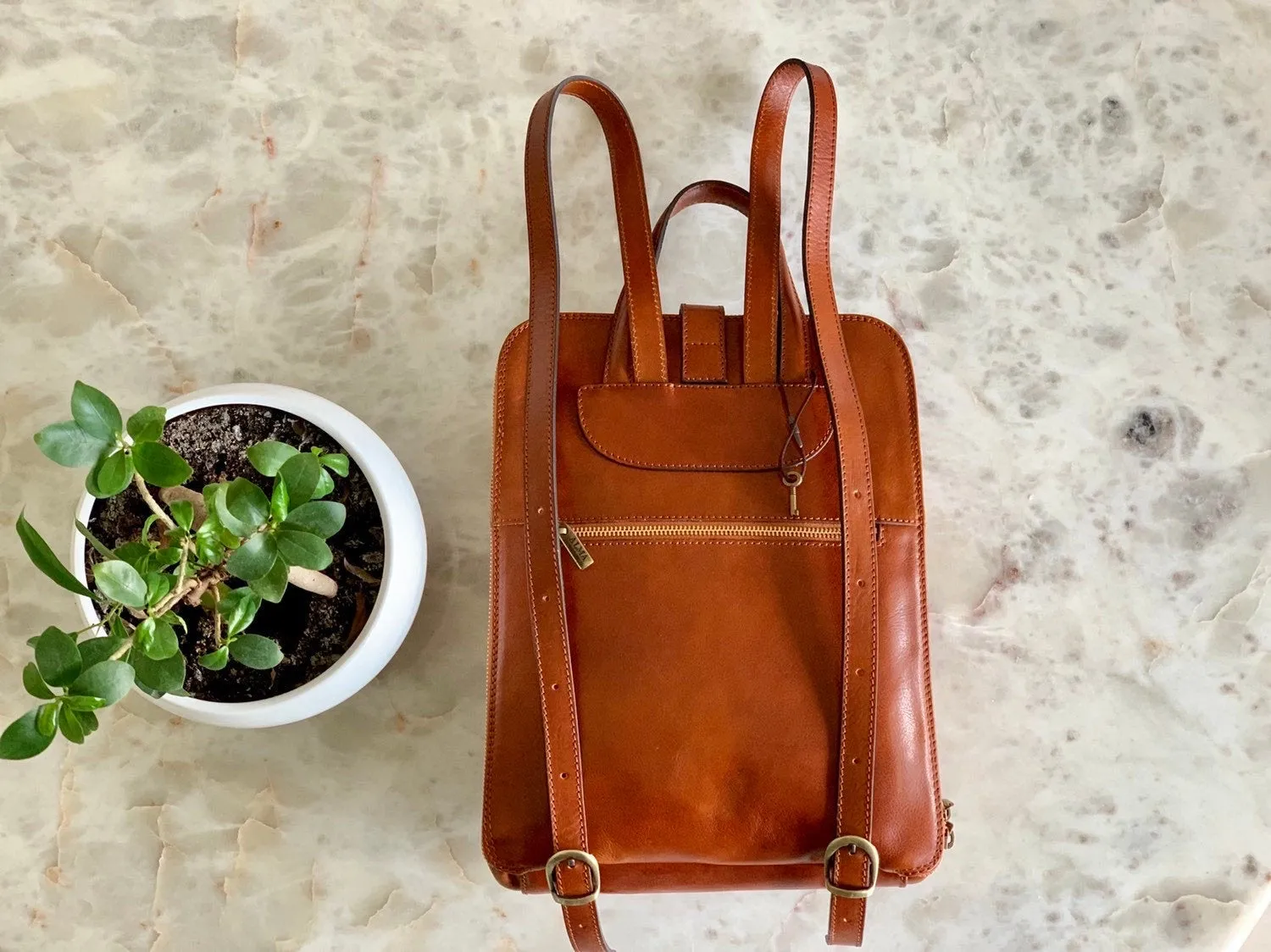 Aigin Milano Leather Backpack zaino marrone chiaro pelle
