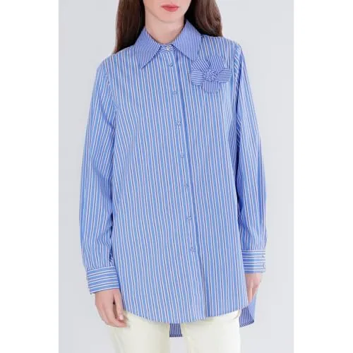 CafèNoir Camicia Rigata Fiore Applicato Celeste M