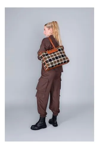 CafèNoir Quadri tote cuoio tessuto a quadri 3 scomparti