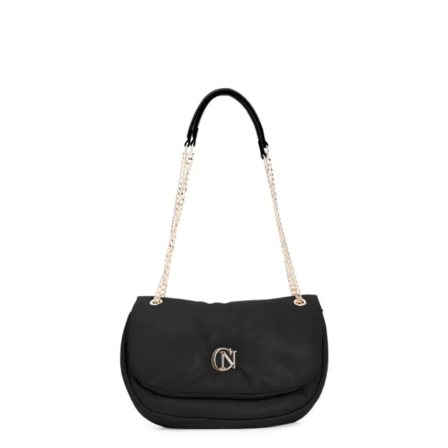 CafèNoir Puffy Borsa a Spalla Nera Logo Metallo
