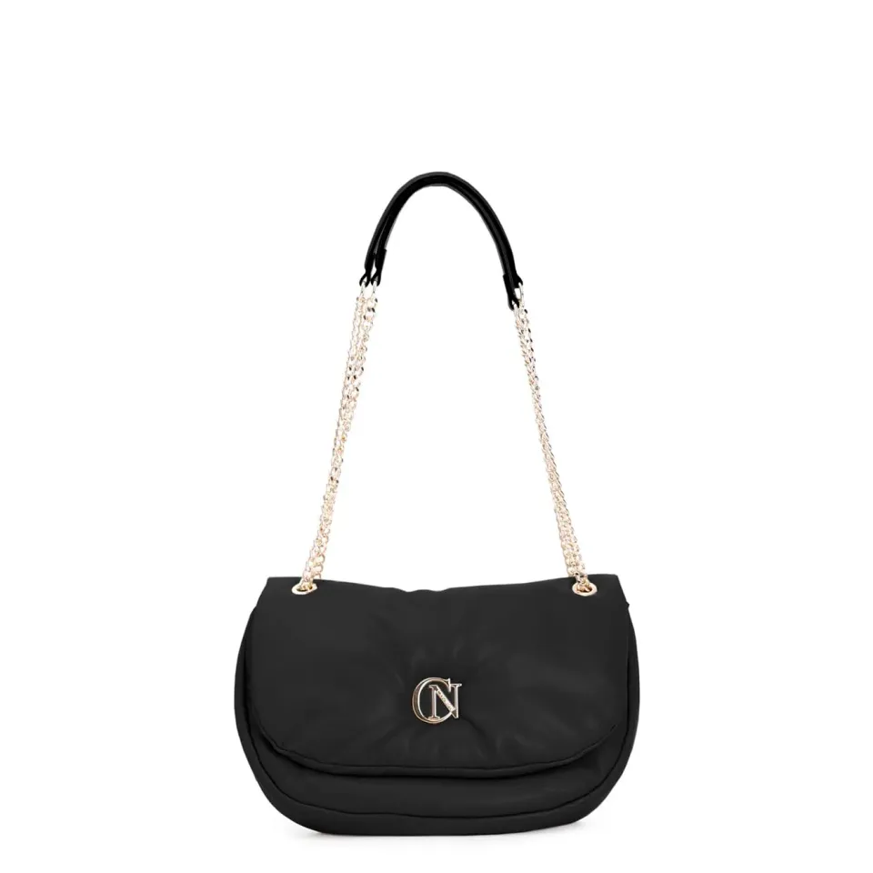 CafèNoir Puffy Borsa a Spalla Nera Logo Metallo