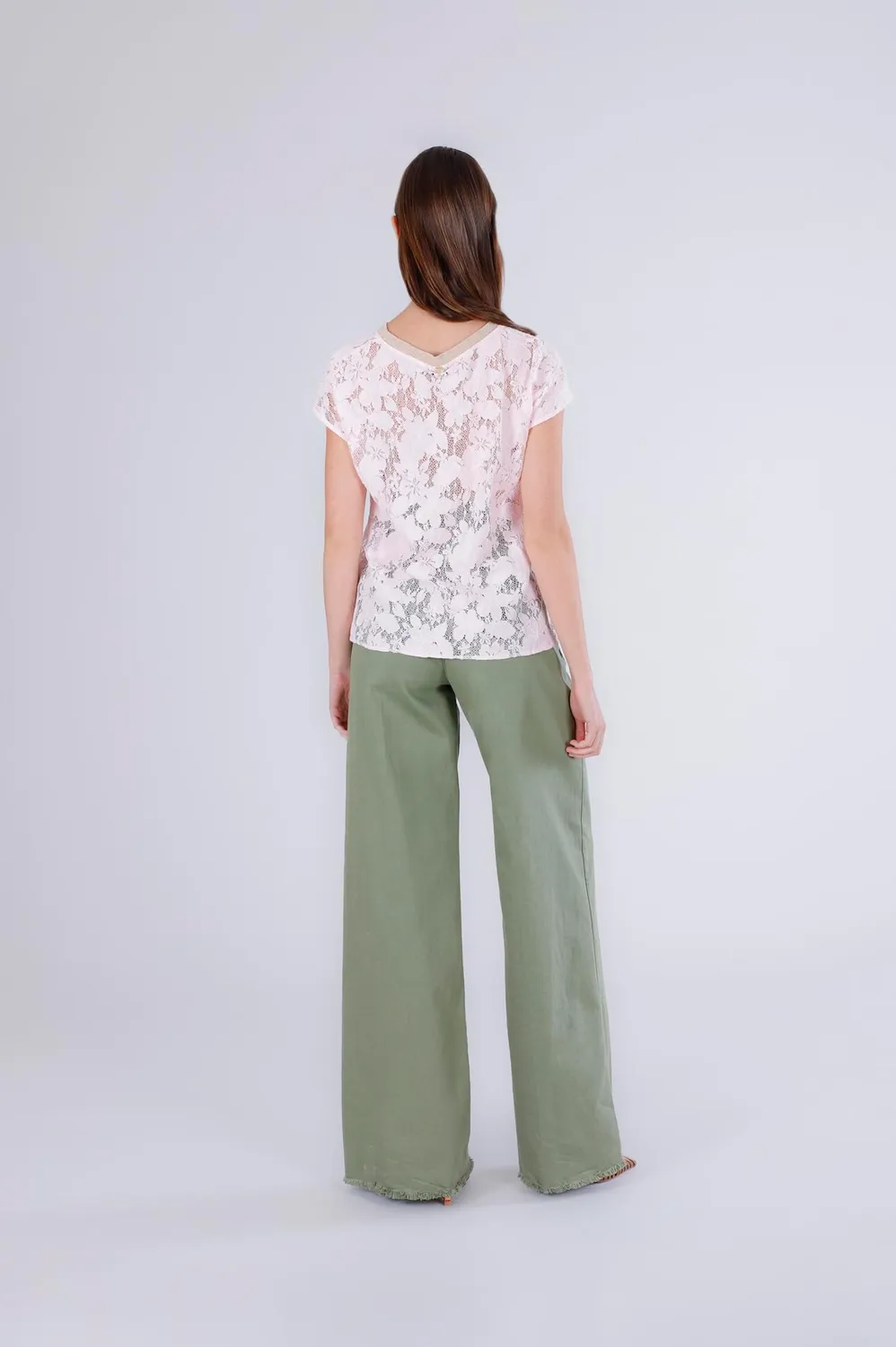 CafèNoir T-Shirt Pizzo Cotone Rosa Scollo Lurex