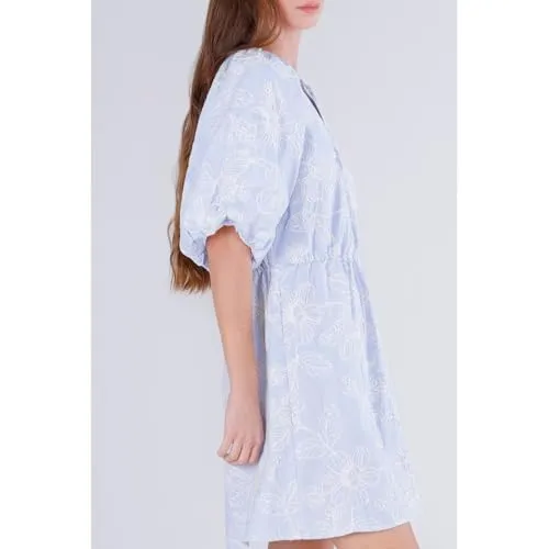 CafèNoir Abito Popeline vestito donna rigato celeste cotone
