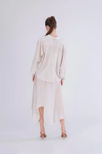 CafèNoir Blusa Arricciata Maniche Lunghe Gesso