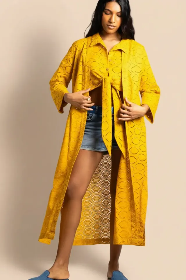 Figus Kimono Sangallo Amalfi Giallo cotone pizzo