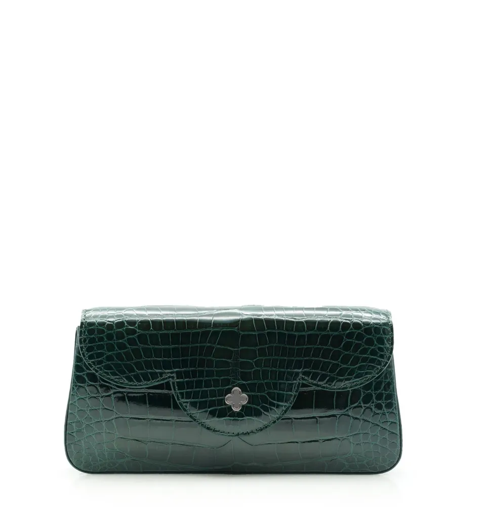 Cardinal Milano Time 21 Dark Green clutch alligatore lucido