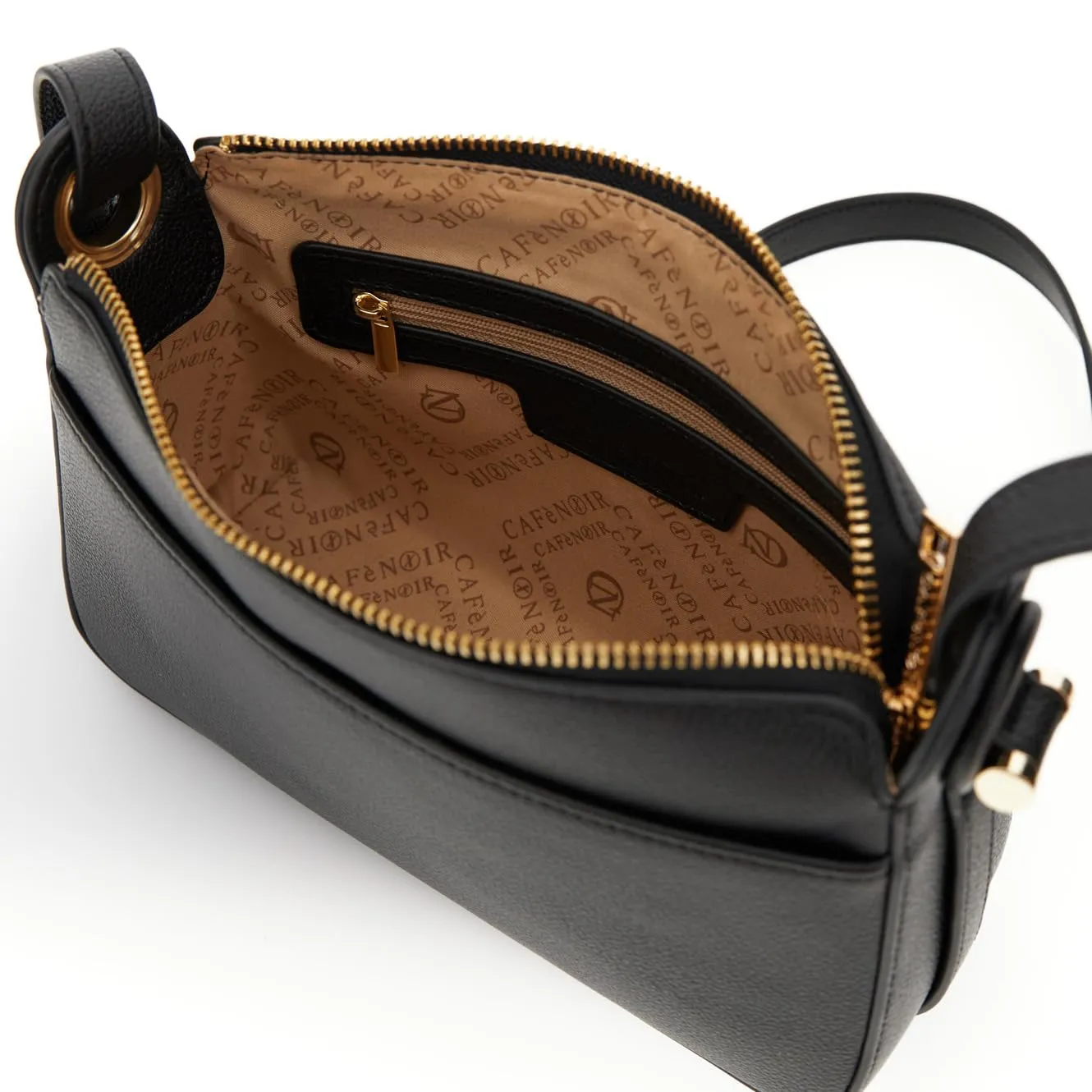 CafèNoir Camera Bag Effetto Pelle Nera Occhielli