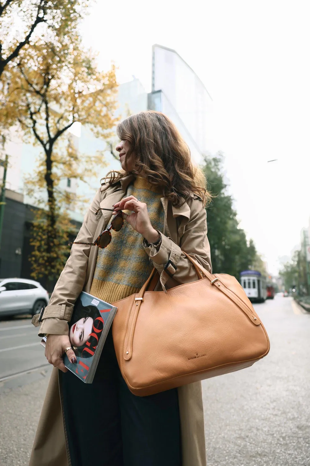 Aigin Milano Everyday Borsa Pelle Miele con Zip