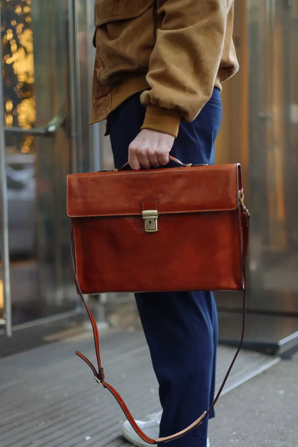 Aigin Milano Leather Briefcase Cartella Pelle Marrone PC