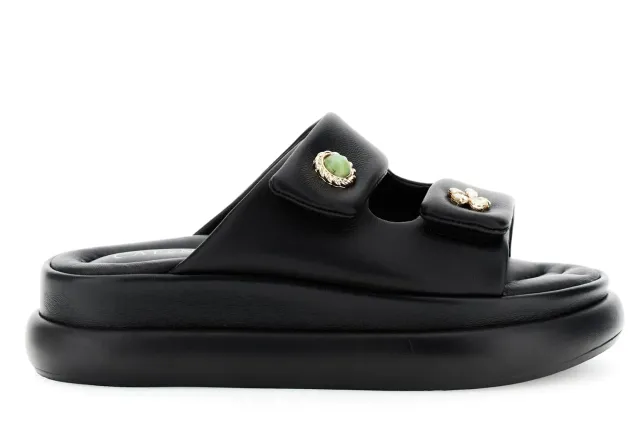 CafèNoir Ciabatta pelle strappi bottoni nero 39