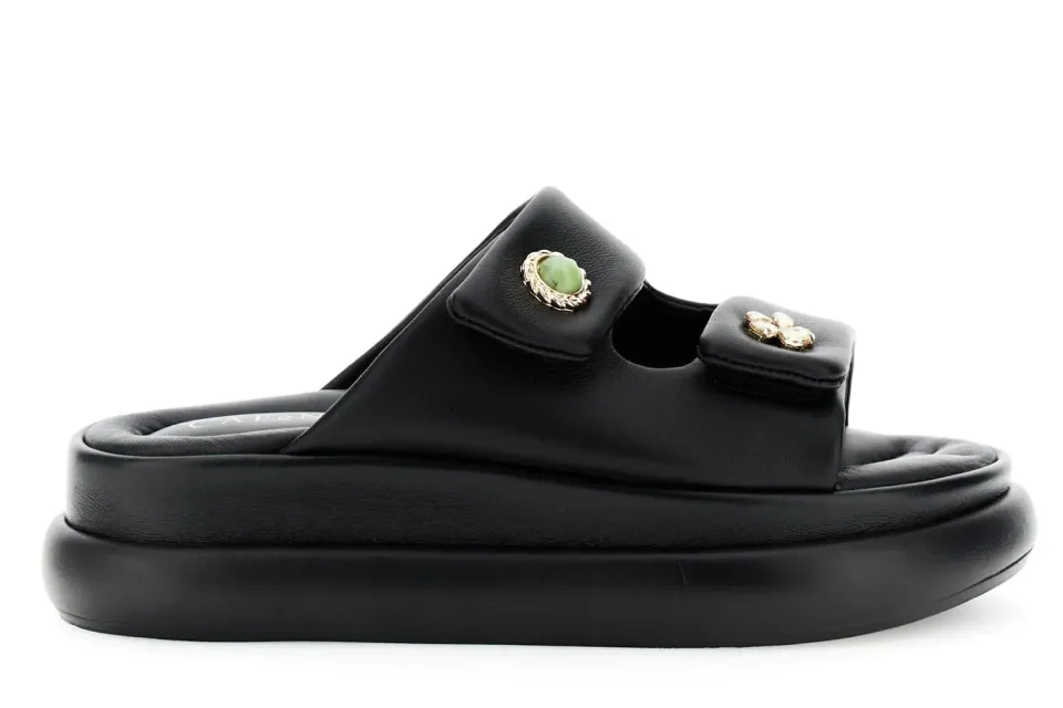 CafèNoir Ciabatta pelle strappi bottoni nero 39