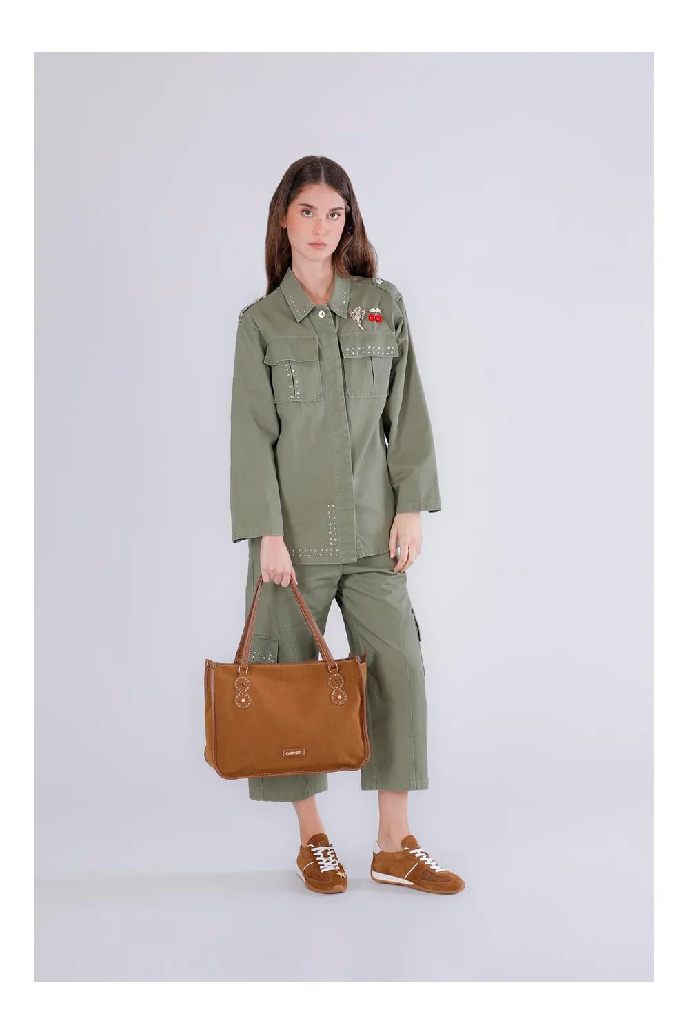 CafèNoir Shopping Camoscio borsa marrone borchie