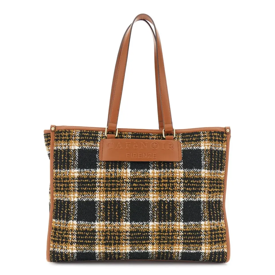 CafèNoir Quadri tote cuoio tessuto a quadri 3 scomparti