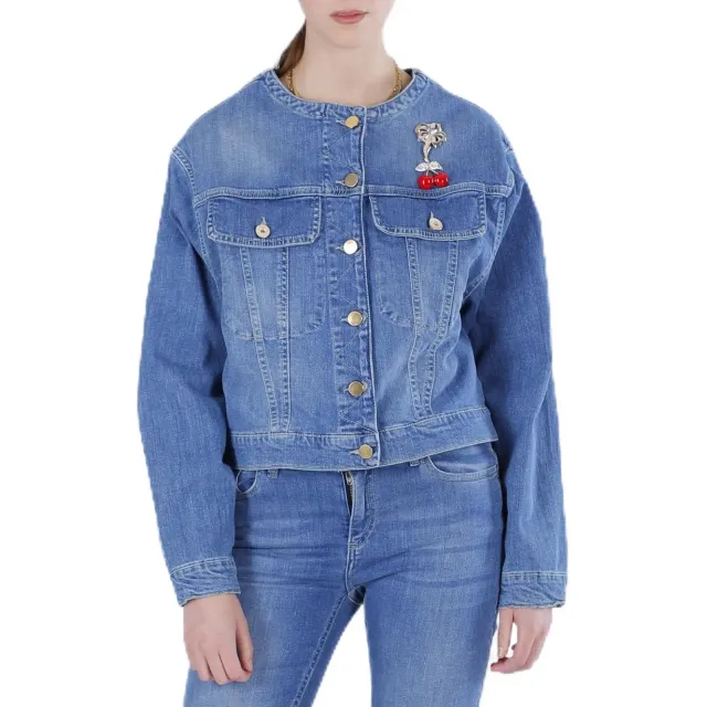 CafèNoir Giubbino Jeans Senza Colletto Blu Medio
